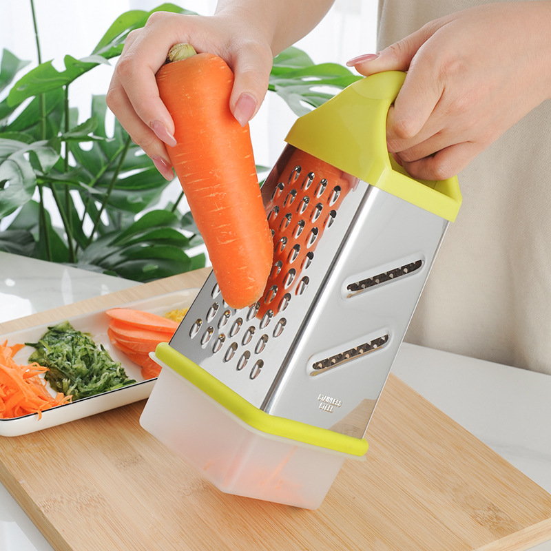 Stainless Steel Four-in-one Grater Multifunctional Vegetable Cutter Melon Grater Potato Shred Grater With Storage Bottom Box