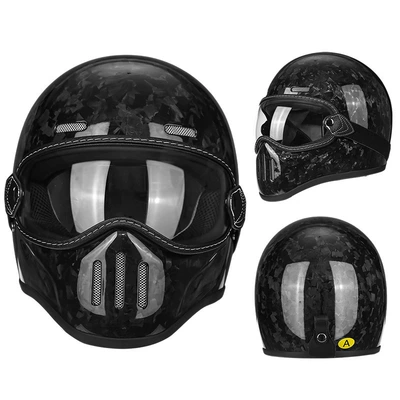 Carbon Fiber Retro Helmet Motorcycle Full-Face Helmet for Men and Women, Pig-Nose Helmet, Small Helmet Body, Harley Cruise American-Style Motorcycle (Motorcycle Safety Supplies) - carbon-fiber-glossy-forged-clear-lens-m56-57-head-circumference