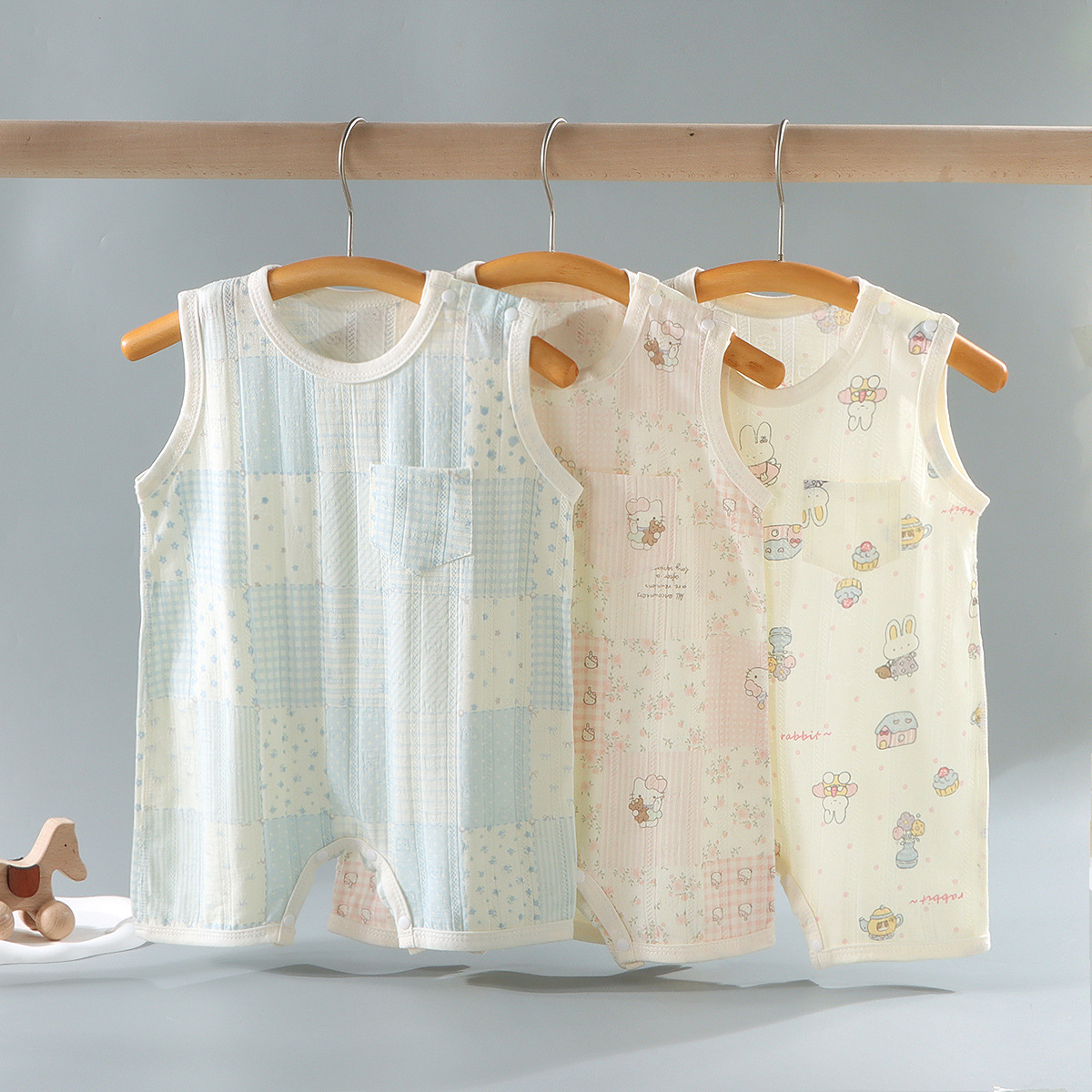 Baby summer thin sleeveless romper short romper baby roll with seamless floral breathable romper for infants and toddlers boys and girls pajamas