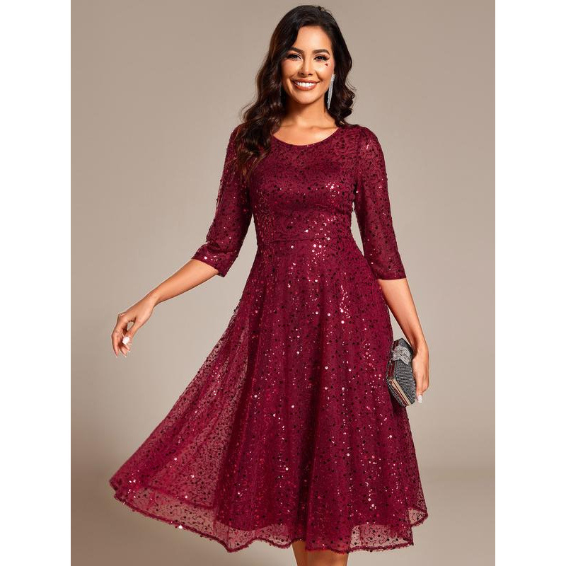 Foreign Trade Dropshipping Cross-Border Wedding Dresses Burgundy Sequined Mid-Length Wedding Guest Dress