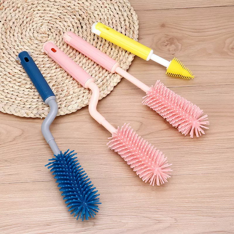 多色硅胶奶瓶刷婴儿奶嘴刷吸管刷360度旋转清洁工具清洗奶瓶刷