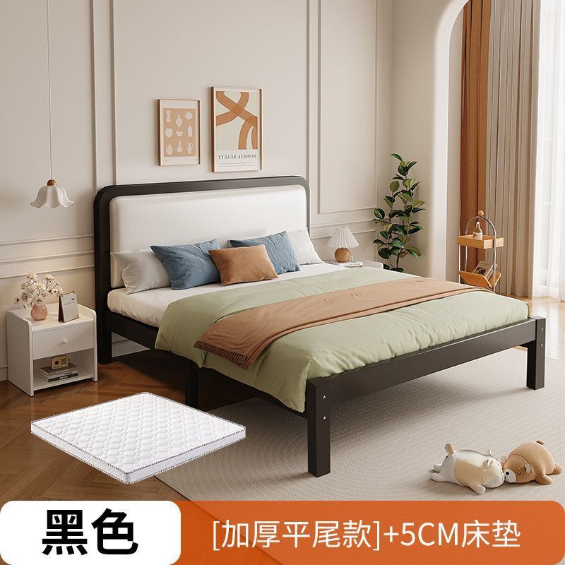 软包铁艺床落地双人床主卧简约轻奢宿舍出租屋单人床铁架床加固|undefined