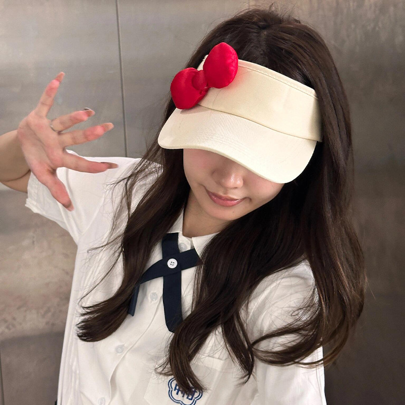 かわいいキティリボン空のトップサンハット女性の夏の旅行音楽祭顔見せ小さな日焼け止め帽子サンハット|undefined
