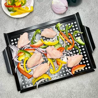 批发现货圆孔长方型烤盘 烧烤工具不粘户外冷却食品级烧烤盘