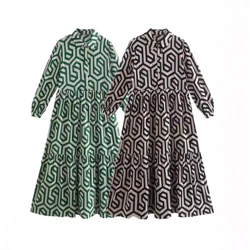 2023 Retro Button Geometric Bohemian Long Loose dress Vacation Casual Blouse Vest