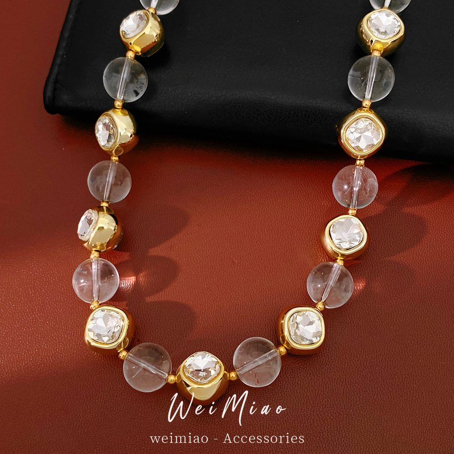 Collar redondo de cristal con cuentas de diamante ligero lujo nicho de alta calidad cadena de clavícula personalidad simple conjunto de joyería de moda image 5