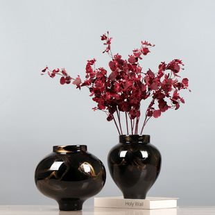 New Chinese-style Bright Glazed Ceramic Vase Creative Hand-painted Black Color-matching Decorations Hotel Hydroponic Flower-arranging Ornaments