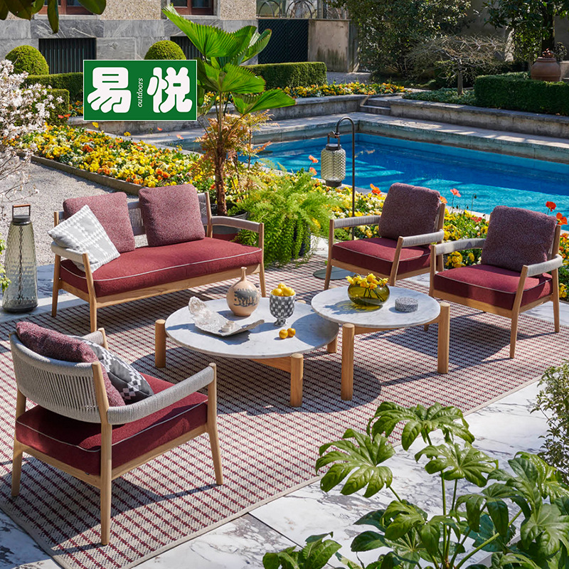 Mesa y sillas de ocio al aire libre Nordic Teak Restaurant Patio Jardín al aire libre Sunroom Villa Muebles al aire libre de madera maciza