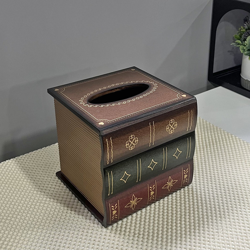 レトロなヨーロッパスタイルの正方形の偽の本のティッシュボックス模擬本の装飾装飾品リビングルームのティッシュボックスレストランのデスクトップティッシュボックス|undefined