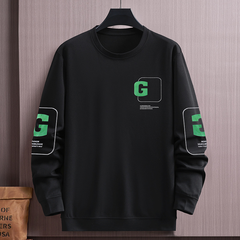 Extras Large Size Letter Printed Sweatshirt Men's Spring and Autumn Round Neck Long Sleeve T-shirt Men's Coat Loose Casual Top