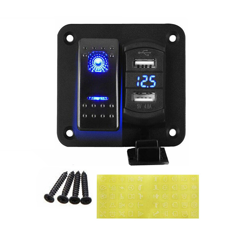 2位船型开关+带电压显示4.8A双USB手机充电器组合面板 12~24V  MP