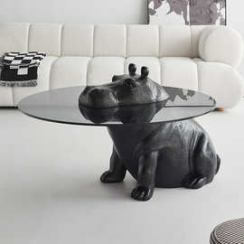 意式设计师玻璃钢动物造型圆桌个性创意家用客厅网红河马玻璃茶几