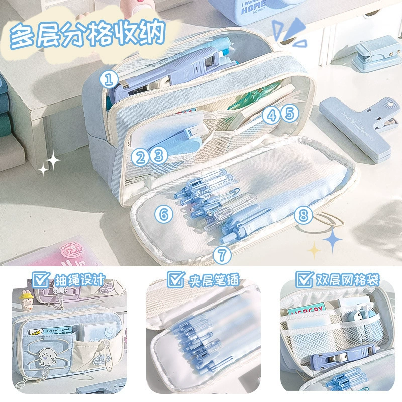 Capacious pencil case, children's storage system, for secondary school