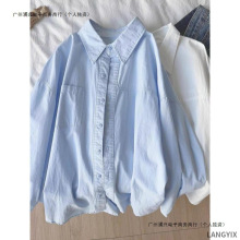 纯棉轻奢衬衫女内搭叠穿宽松百搭遮肉长袖衬衣气质外穿上衣服爆款