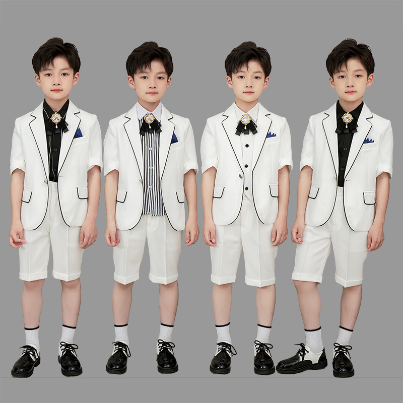 Children's Suit Dress suit 2024 British Flower Children's Kindergarten Performance Dress Piano Dress Little Boy's Vest