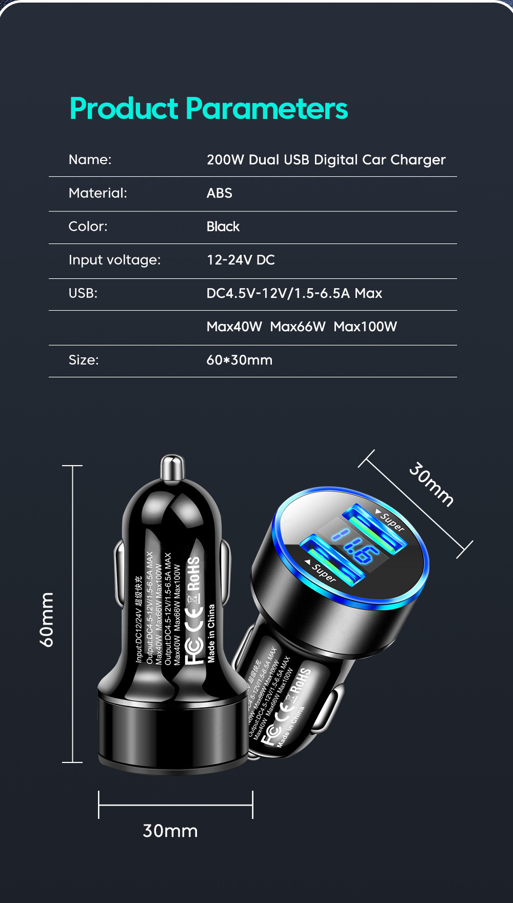 Multi-port with digital display support super fast charging 6/8 port with voltage vehicle-mounted one-to-six/8-car fast charging cross-border