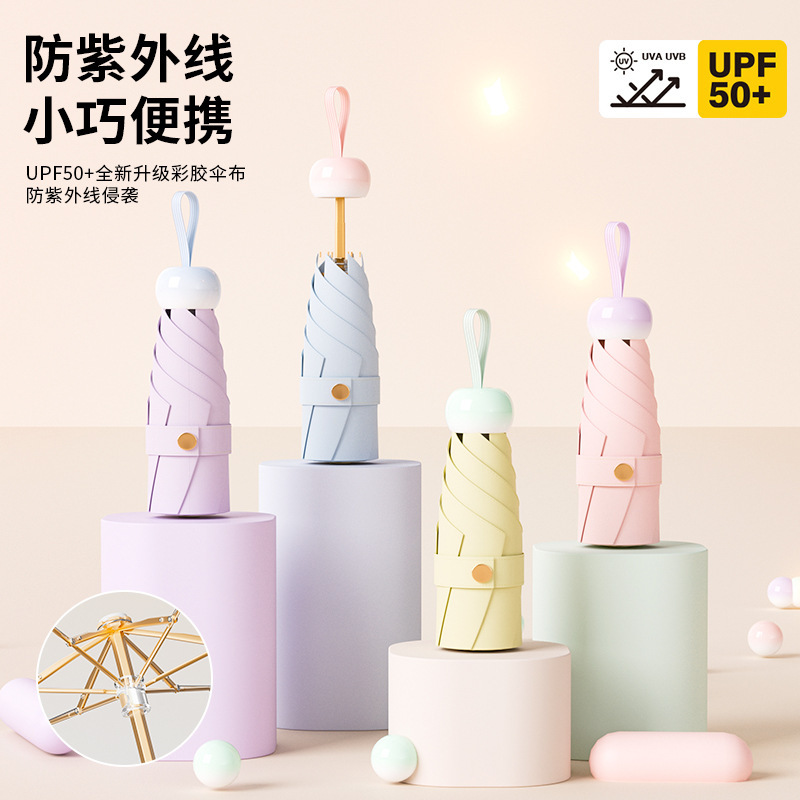 50% off Sun Umbrella Women's Sun Protection Uv Protection Small Portable Mini Card Pocket Umbrella Rain or Shine Parasol