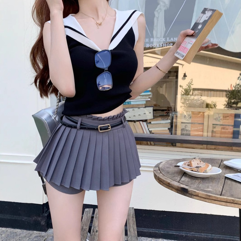 Japanese JK Navy Style Contrast Color Sleeveless Knitted Vest Women's Summer 2025 New Slim-fit Slim-fit All-match Top