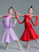 拉丁舞女童練功服國標舞專業比賽服兒童舞蹈演出服摩登舞裙大裙擺