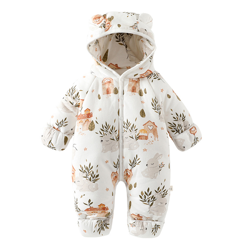 Baby jumpsuit, hooded, autumn and winter with cotton padding, thickened baby clothes with cotton padding, hooded, jumpsuit, climbing clothes, going out to hug clothes