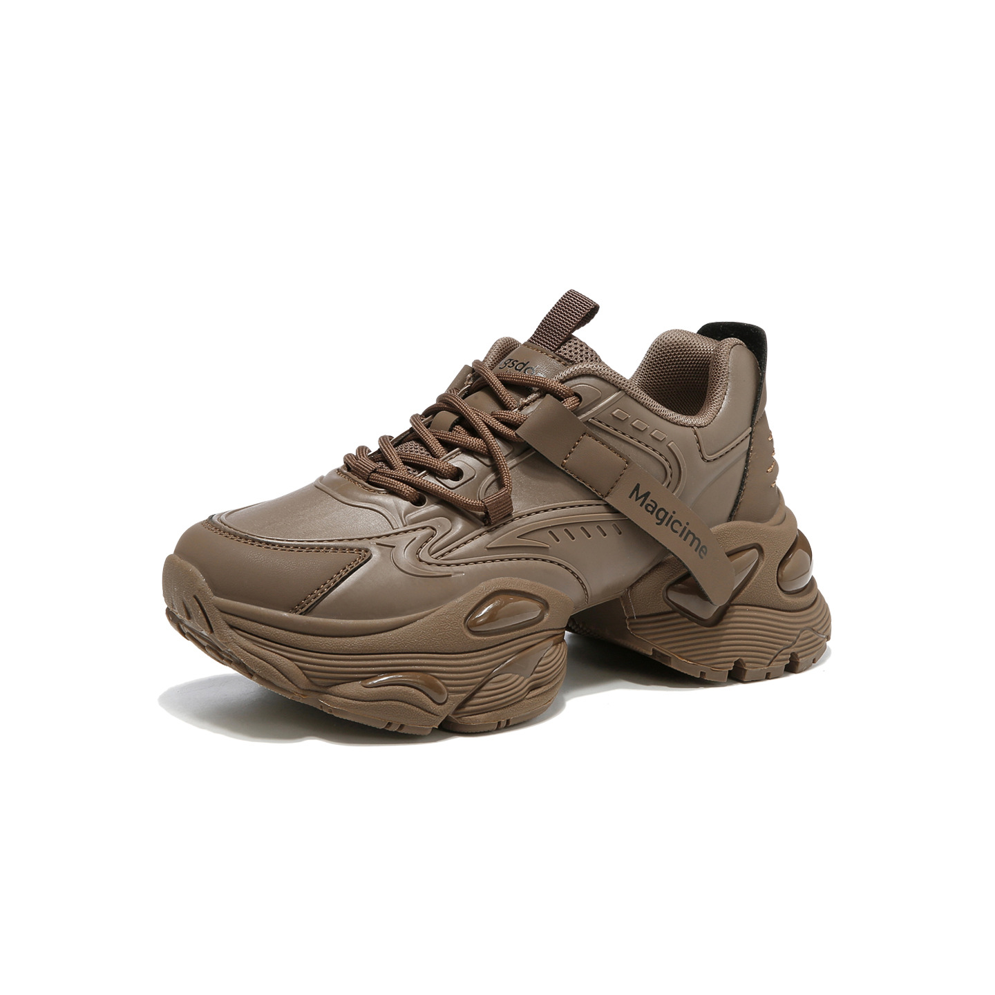 Zapatos de papá de suela gruesa marrón de Augu Shi Deng 2026 nuevos zapatos casuales retro de primavera zapatos deportivos ligeros de suela suave