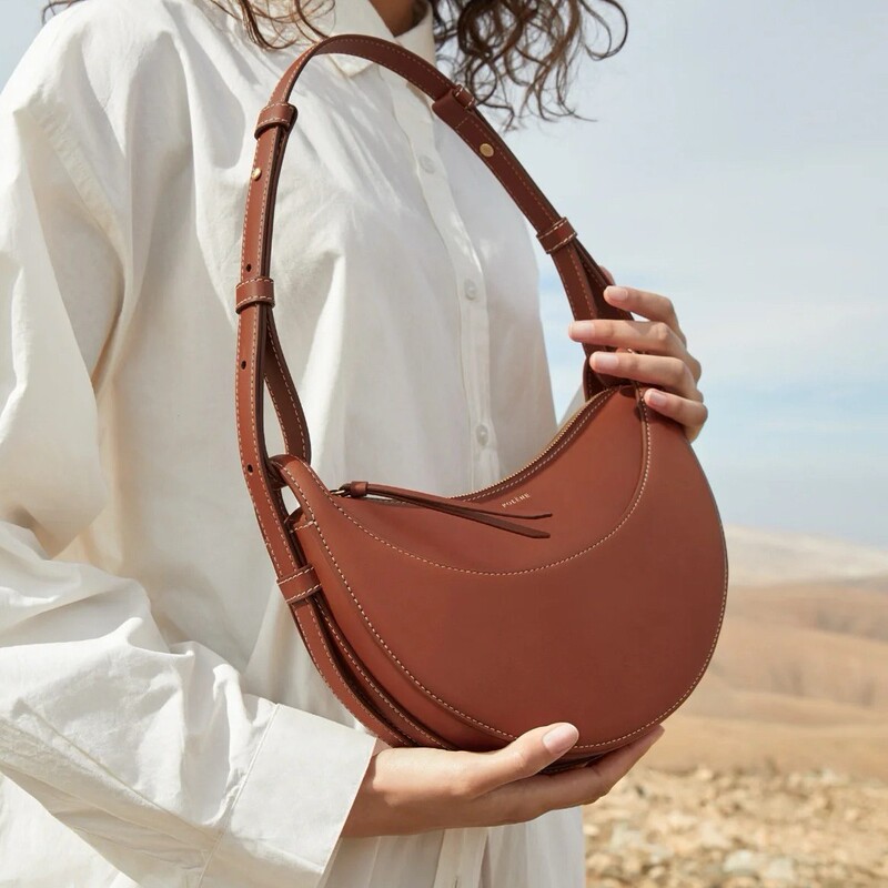 Cross-border AliExpress poleno Genuine Leather Crescent Bag Niche Design Advanced Underarm Bag One-shoulder Crossbody Saddle Bag