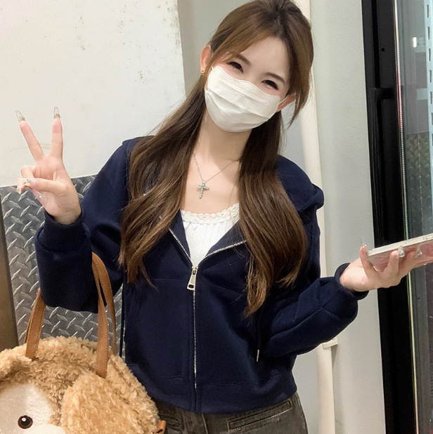山东即墨卫衣连帽短外套女初秋收腰修身上衣韩秋季穿搭美式小个子|undefined