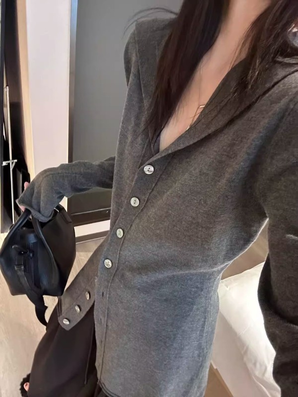 灰色针织开衫外套女秋冬毛衣内搭打底可外穿早秋韩系chic穿搭上衣|undefined