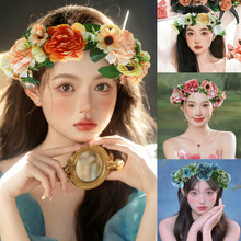 汉服簪花发箍仿真花环女海边度假头花拍照道具新娘头饰度假风