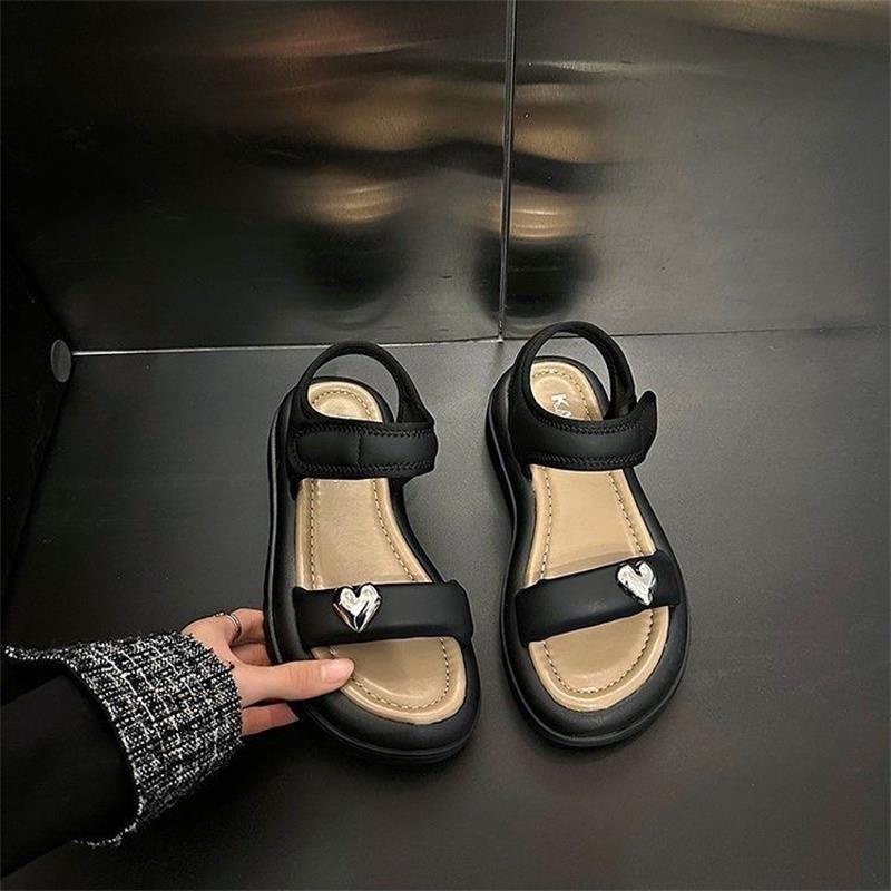 Una sensación de mierda gruesa con sandalias para mujeres con una base suave confortable velcro antideslizante para absorber el sudor, sandalias muffin coreanas