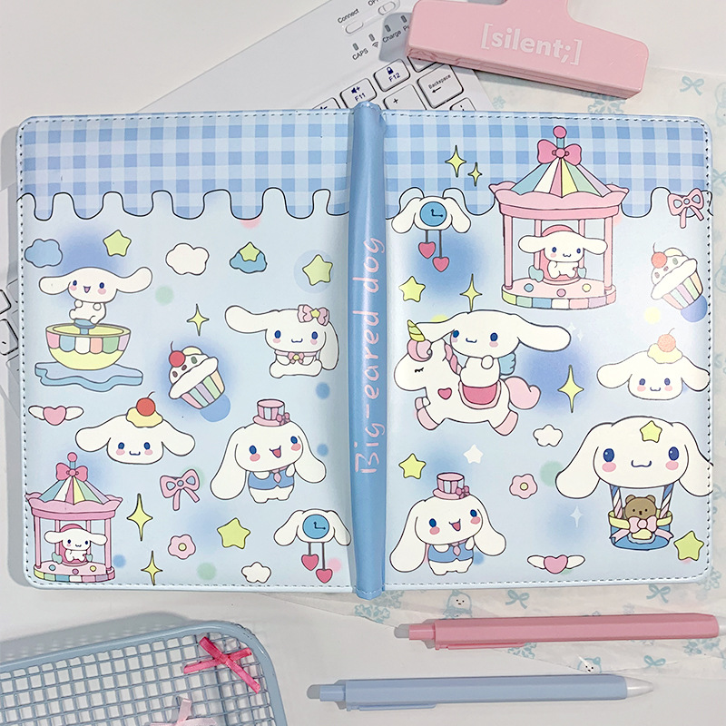 新型大白犬A5レザーノートブック、高級感のある手帳、女の子向けメモ帳、青い革表紙の日記帳