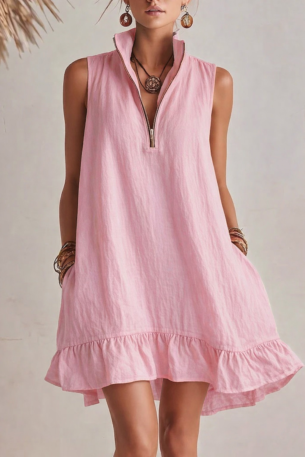 Women's Clothing Women's Solid Color Sleeveless V Neck Dress Cotton Linen Spring Summer For Formal & Casual For Women_ecoleips.com