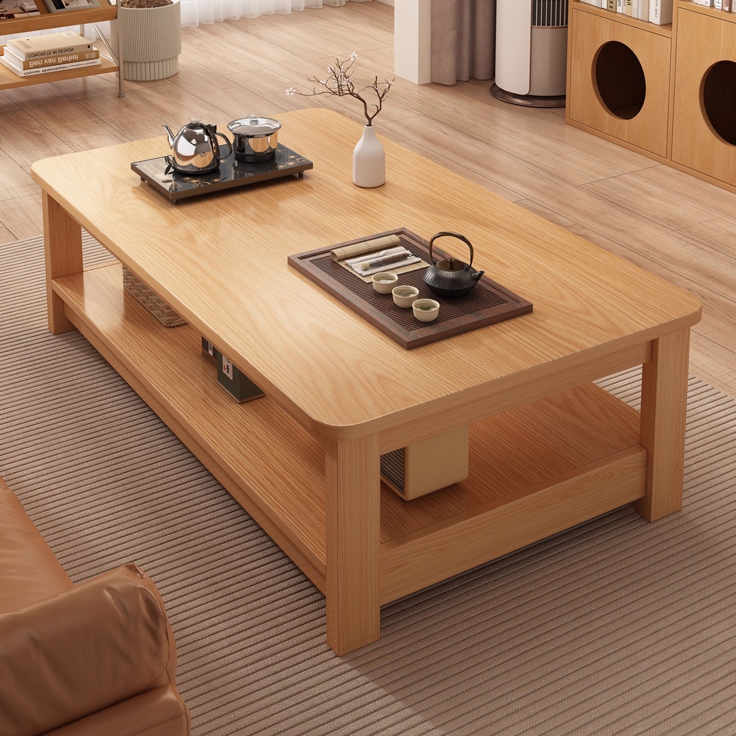 Mesa de té sala de estar doméstica pequeña mesa de casa 2025 nuevo estilo de madera puede moverse cuadrado balcón simple mesa de té
