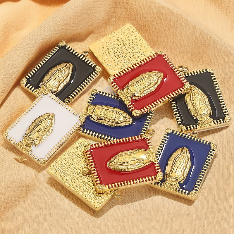 Acero inoxidable transfronterizo retro goteo de aceite cuadrado virgen colgante 18k oro DIY accesorios accesorios al por mayor