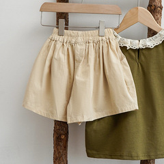 2024新款可愛寶寶純棉褲子鬆緊褲腰夏季童裝簡約風前搭扣闊腿短褲