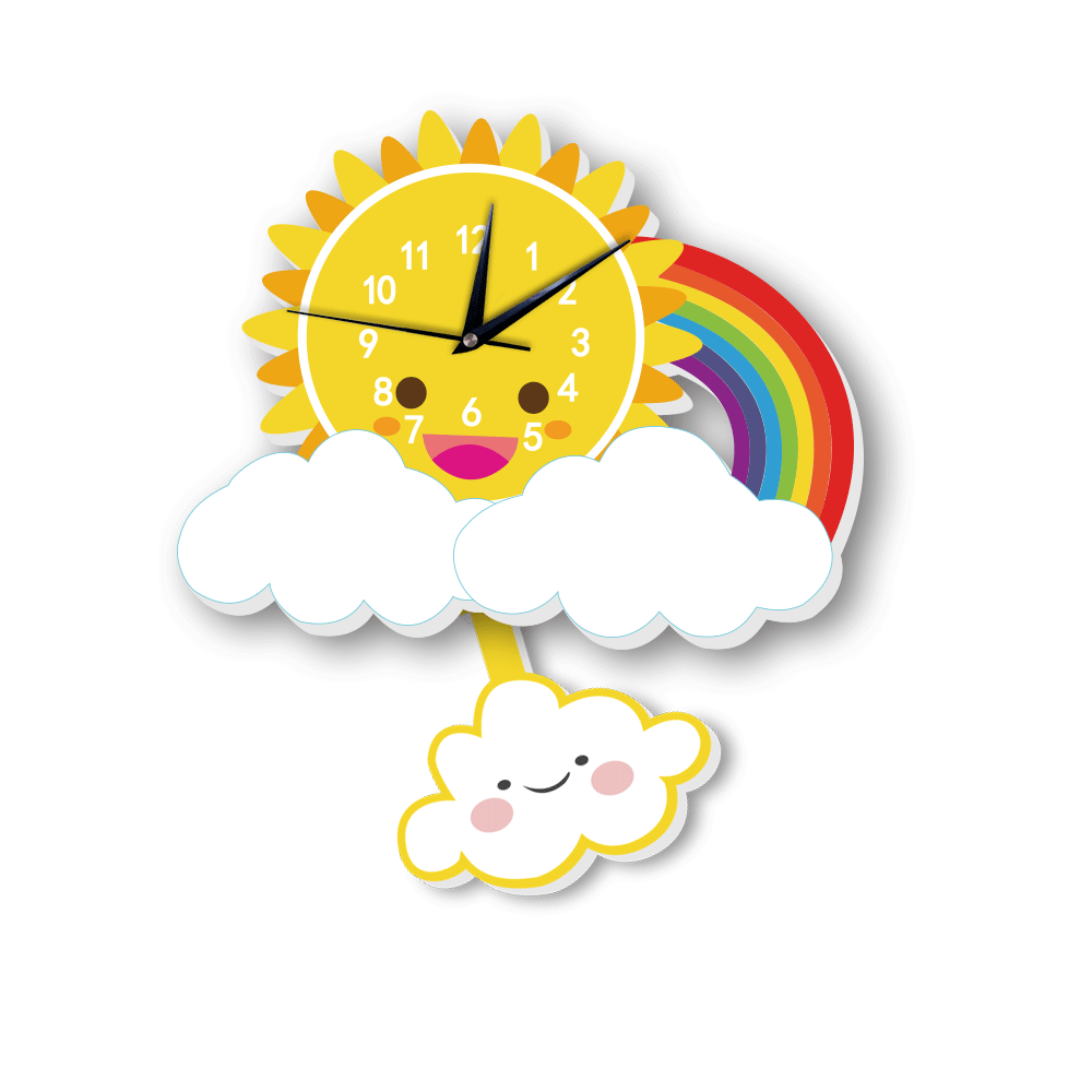 Funlife Nordic ins Wind cartoon pendulum clock Sun rainbow mute wall clock creative decorative clock UWC003
