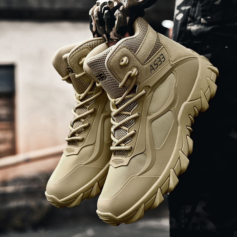 Cross-border plus-size breathable mesh tactical boots, Amazon outdoor hiking and mountaineering shoes, high-top lace-up training and combat boots