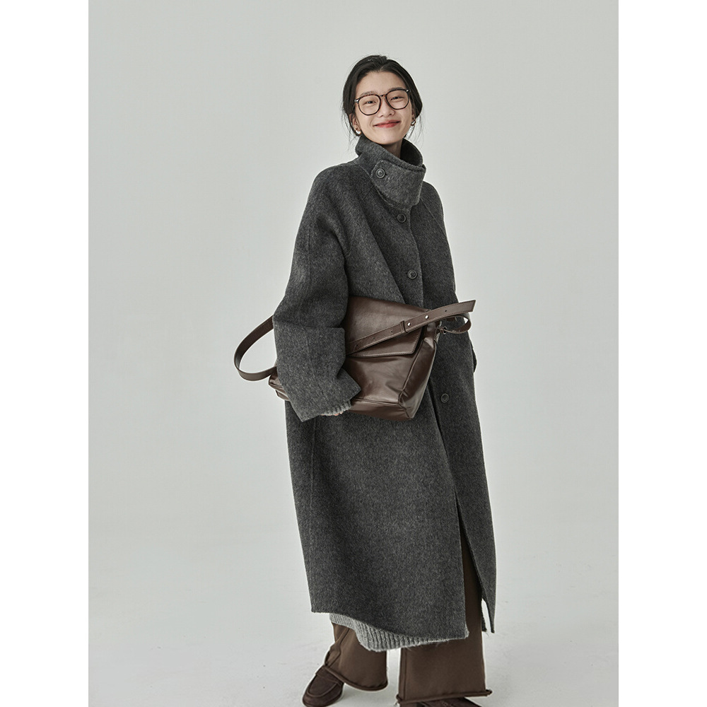 Haverice Restaurant Classic Squid Outwear Autumn and Winter Texture High-End Double-Sided Woolen Gray Wool Outwear for Women