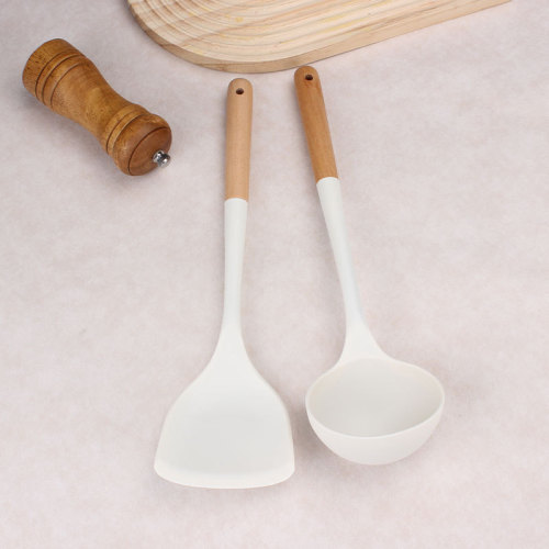 Food grade silicone spoon spatula household cooking high temperature resistant wooden handle spatula non-stick kitchen utensil set