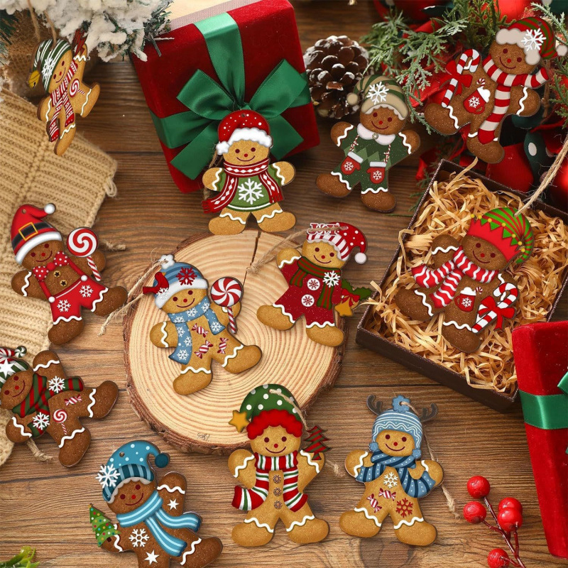 クリスマスのジンジャー人の木製のペンダントのセットのレトロな苦悩の風格のジンジャーケーキの人民代表大会の木製の装飾のクリスマスの家|undefined
