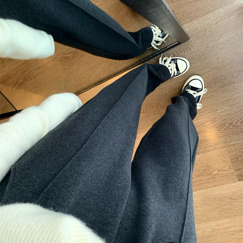 复合加绒加厚保暖松紧腰宽松直筒阔腿糯米裤休闲裤