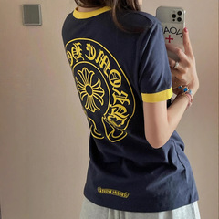 高品質同型chss25春夏シンプルで万能なスポーツ風胸ロゴコントラストカラーショートスリーブTシャツ