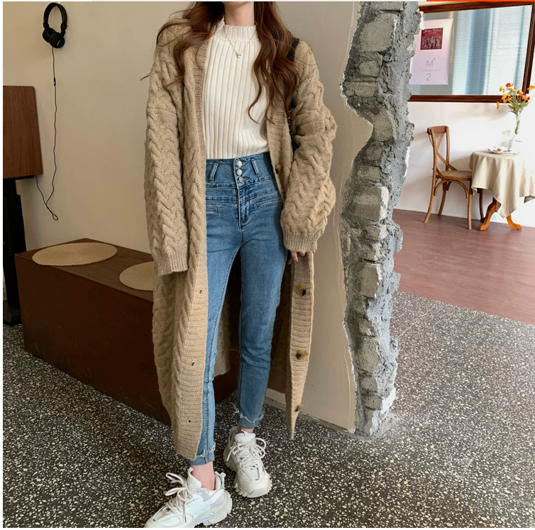 Длинный демисезонный свитер, knitted jacket, средняя длина, оверсайз, коллекция 2023, корейский стиль, западный стиль