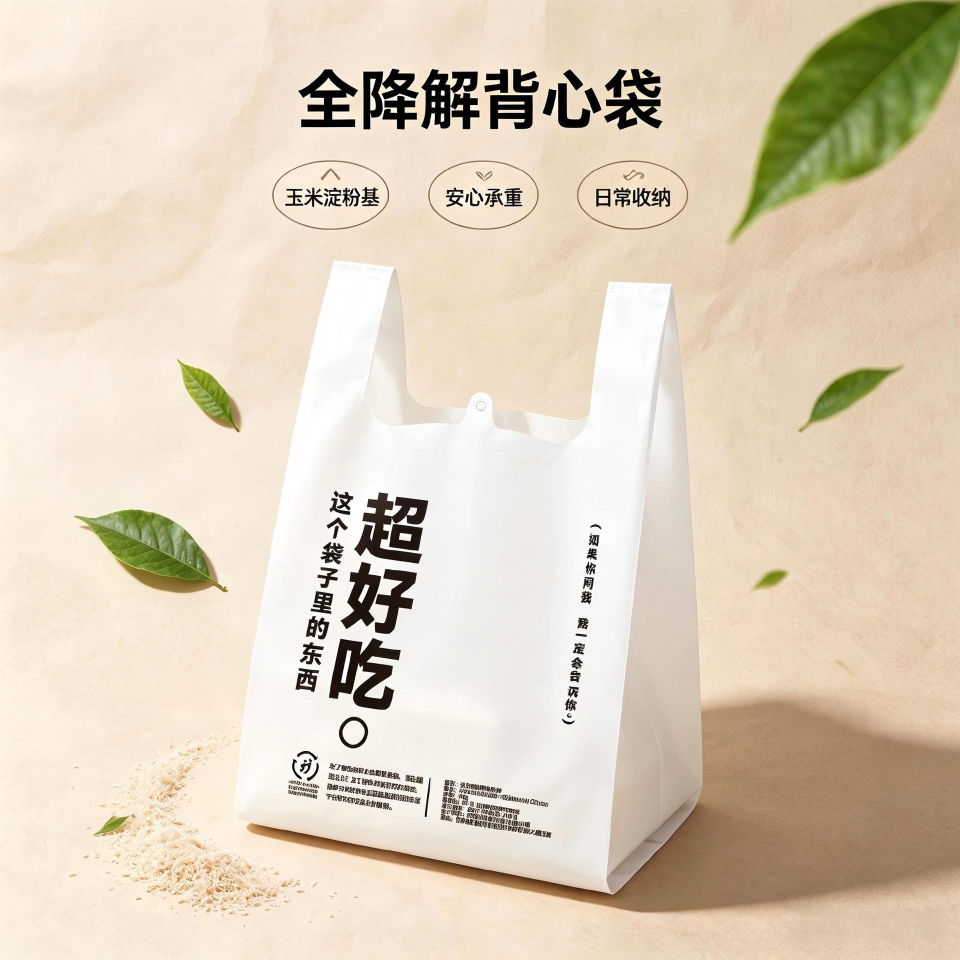 白色玉米淀粉手提袋塑料烘焙外卖打包袋全生物降解袋子现货图案