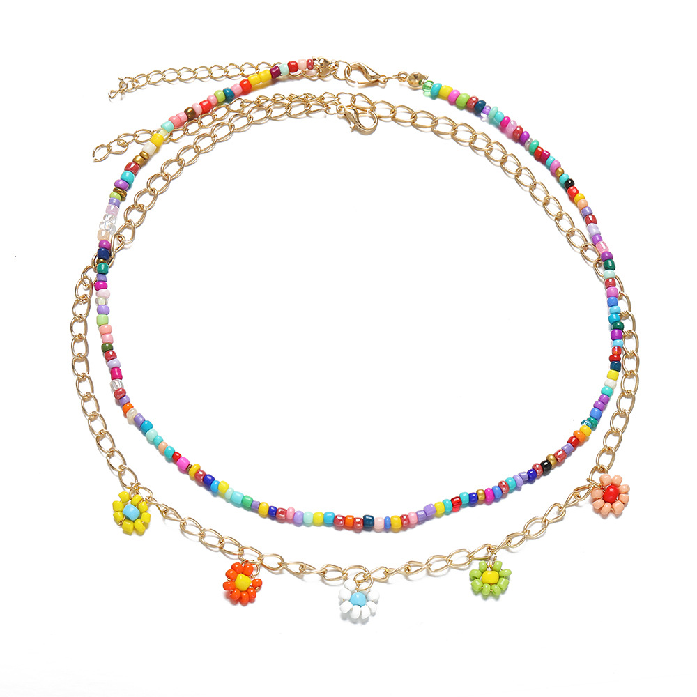 Großhandel Schmuck Gänseblümchen Anhänger Farbe Perlen Mehrschichtige Halskette Nihaojewelry display picture 4