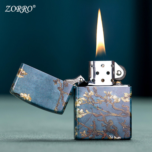 Zorro Van Gogh kerosene lighter windproof grinding wheel personalized creative gift for boyfriend national trend pure copper boys retro paint