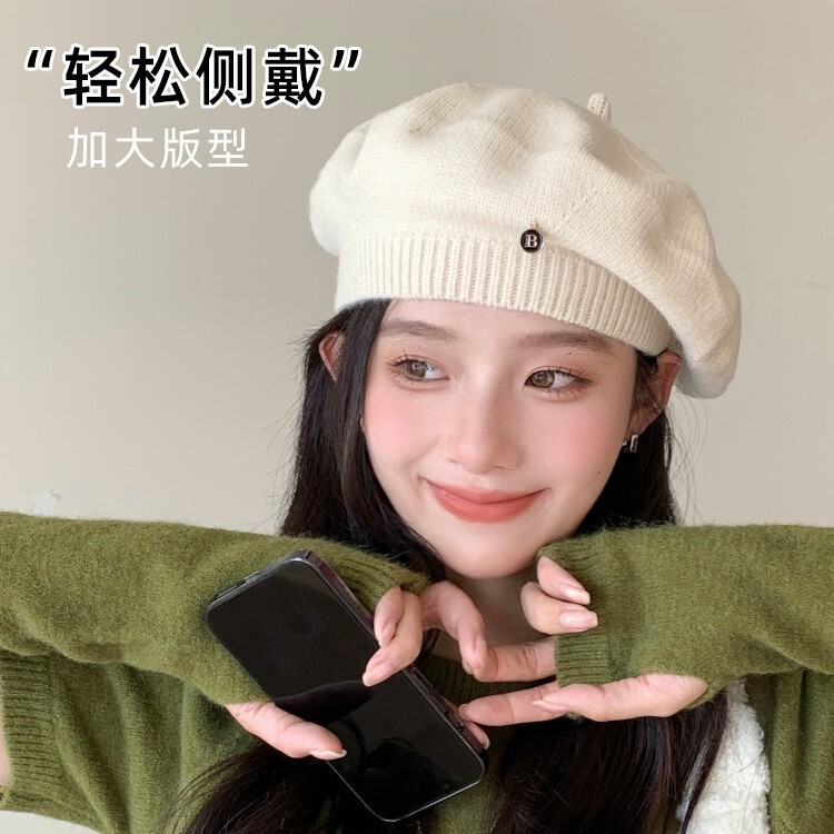 新款字母贝雷帽子女款马卡龙色百搭日系秋冬保暖羊毛画家帽批发|undefined