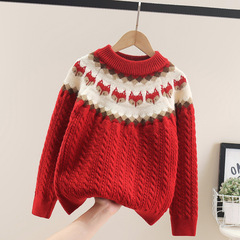 New girls twist sweater retro thick sweater sweater cartoon little fox head stretch thickened sweater