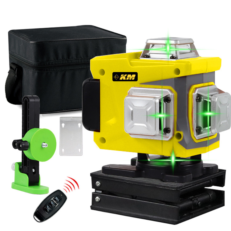 新款黄色4D16线绿光贴墙贴地仪户外强光迷你数显屏激光水平仪批发