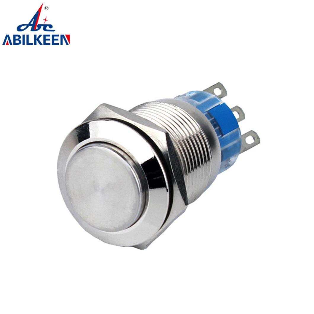 原厂生产19mm高头复位自锁金属按钮开关 无灯焊接脚按键启动开关